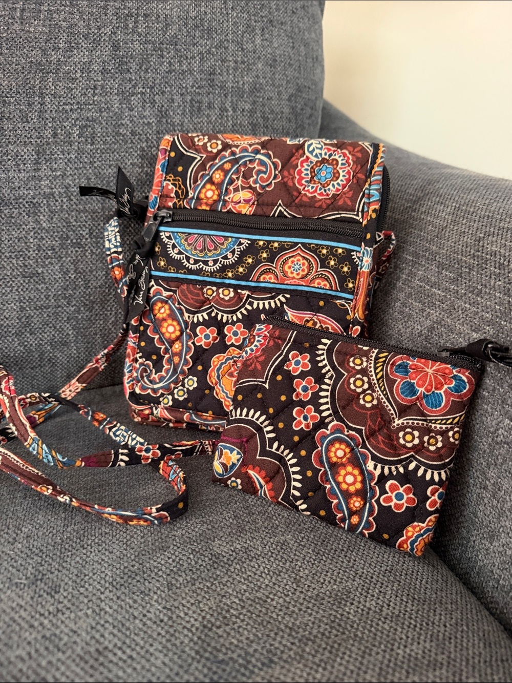 Vera Bradley Quilted Paisley Crossbody Bag and Wristlet Set - Brown